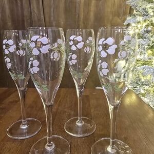 VTG 1970s Pierre Jouet France Art Nouveau Belle Epoque Anemone Champagne Flutes